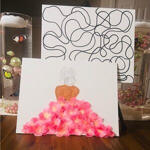 Elegant Mixed Media Art Set with Pink Floral Accents